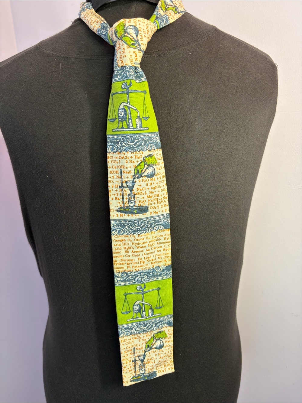 Vintage Rooster Chemistry Square End Tie, Cotton ,Hand Printed